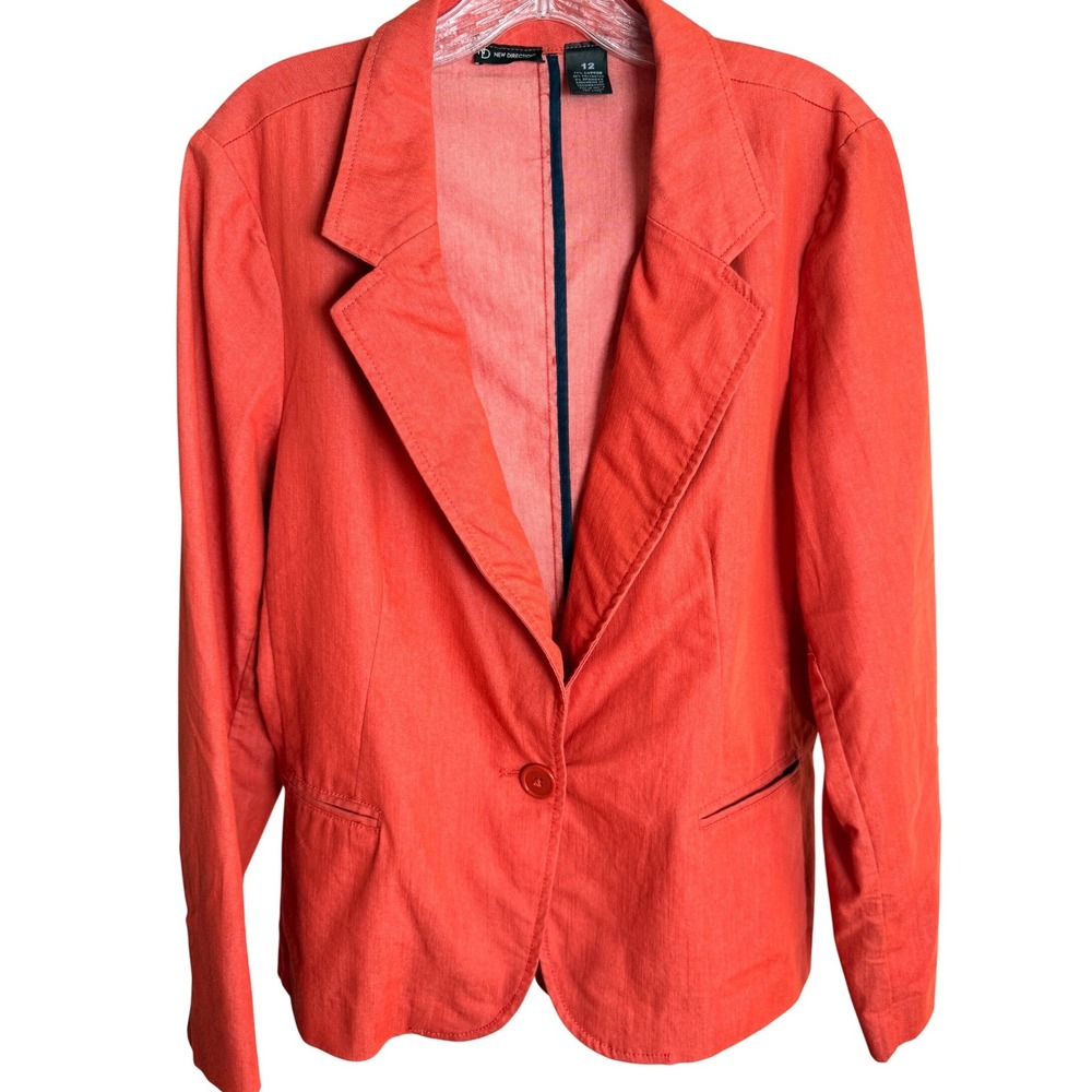 New Directions Blazer Women Size 12 Coral Cotton Blend Single Button Career